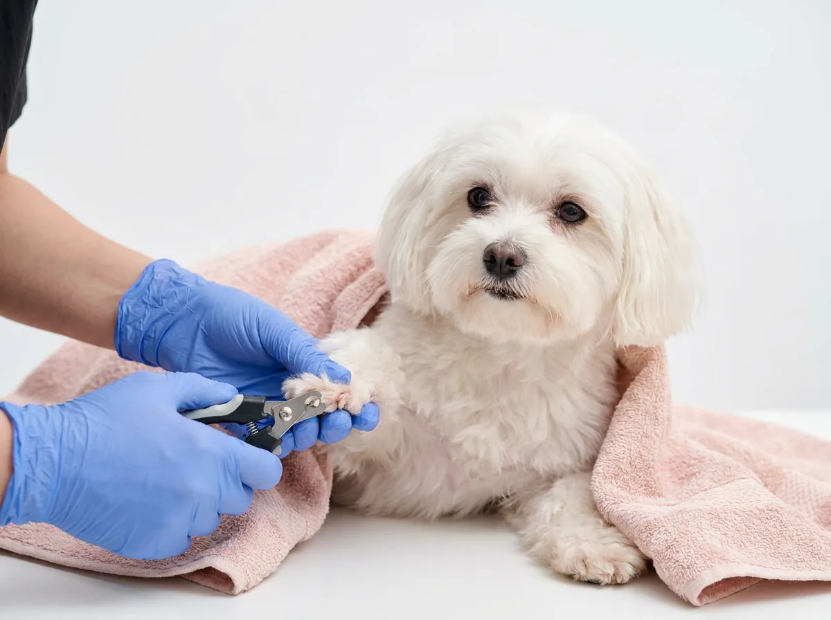 Gentle nail trim for a relaxed white maltese